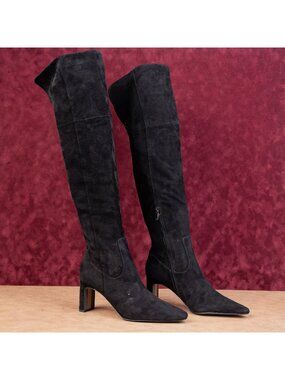 Sam Edelman Women Black Suede Fashion Party OTK Pointy Toe Heel Boots sz 11